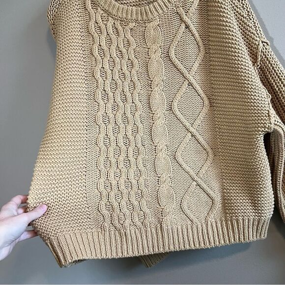 Free People Women’s Dream Cable Knit Tan Sweater Oversized Small - Picture 4 of 12